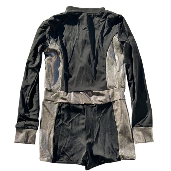 Double Platinum Long Sleeve Metallic Unitard dance costume NWT black/silver CXL - Picture 3 of 4